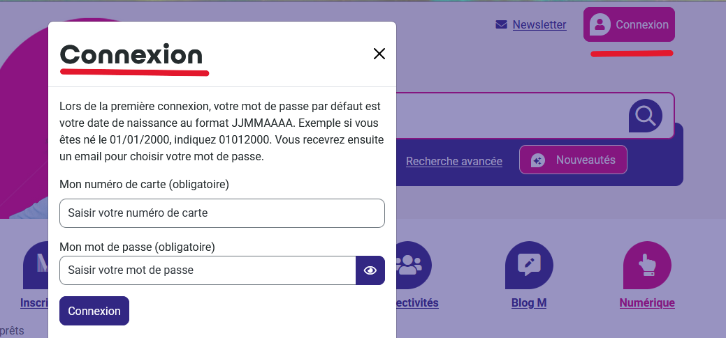 Capture d'écran indiquant la procédure pour cliquer sur son compte et s'y connecter