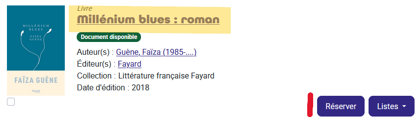 Capture d'écran du resultat d'une recherche avec le bouton Réserver