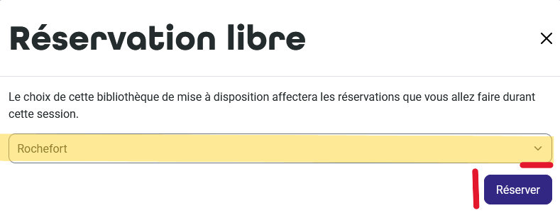 Capture d'écran d'un menu déroulant pour choisir la médiathèque de mise à disposition